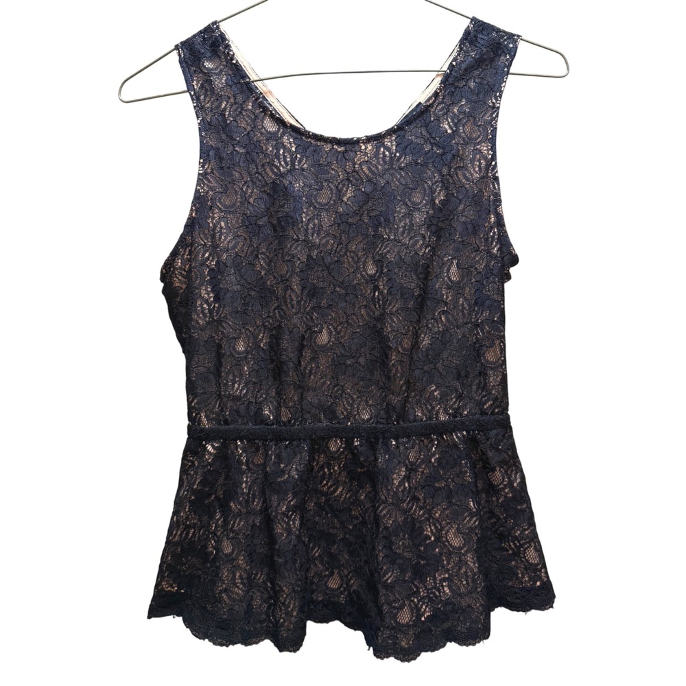 Forever 21 Black Lace Peplum Top Sleeveless OpenBack Cutout Size M Y2K Going Out